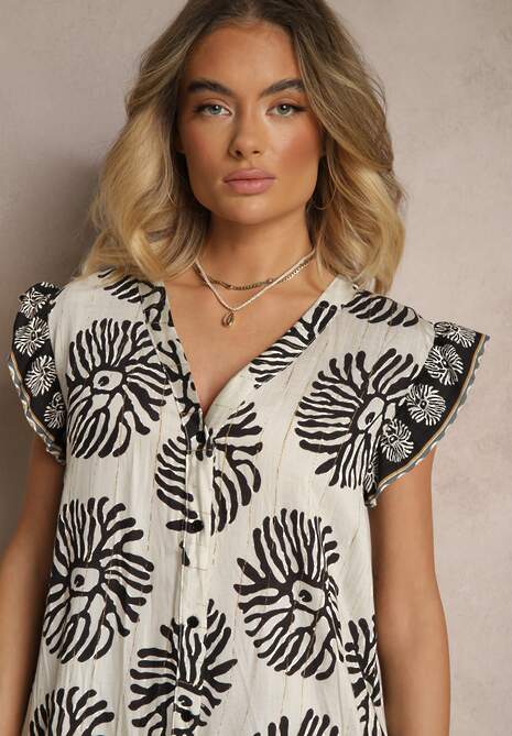 Czarna Sukienka Koszulowa z Wiskozą w Geometryczny Wzór Boredis