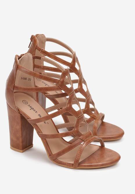 Brązowe Sandały na Słupku z Paskami Ocotia