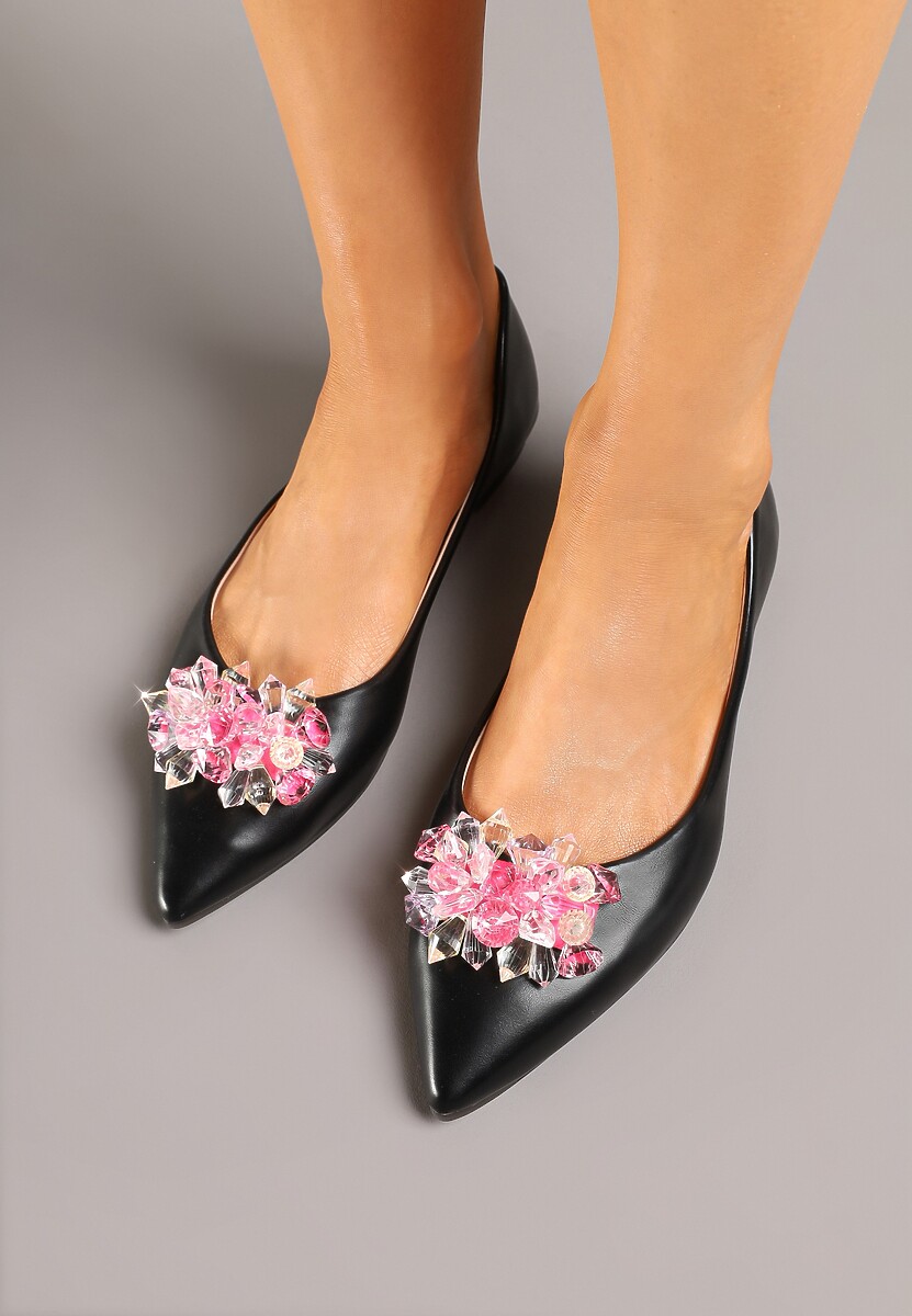 Czarno-Różowe Balerinki z Ozdobnymi Kryształkami Vevorisa