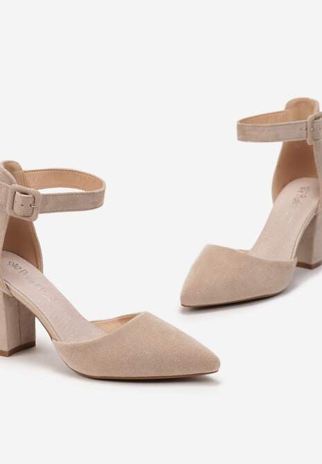 Beżowe Czółenka Zapinane wokół Kostki z Ekozamszu na Słupku Xarfa