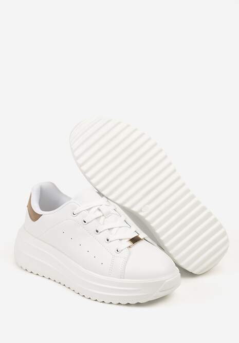 Białe Sneakersy na Platformie z Tłoczeniem i Perforacją Anirriva