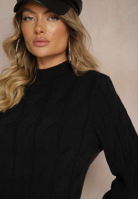 Czarny Sweter w Warkoczykowy Splot Mikke