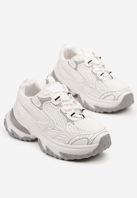Białe Sneakersy na Platformie z Geometrycznym Wzorem Mevriane