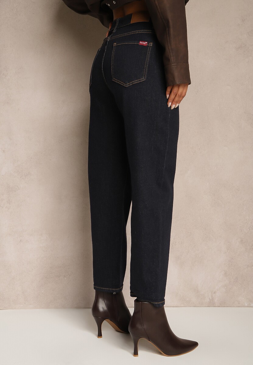 Granatowe Jeansy Mom Fit Regular Waist Ahortia