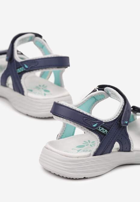 Granatowe Sandały Zapinane na Rzep z Wkładką ze Skóry Naturalnej Ficara