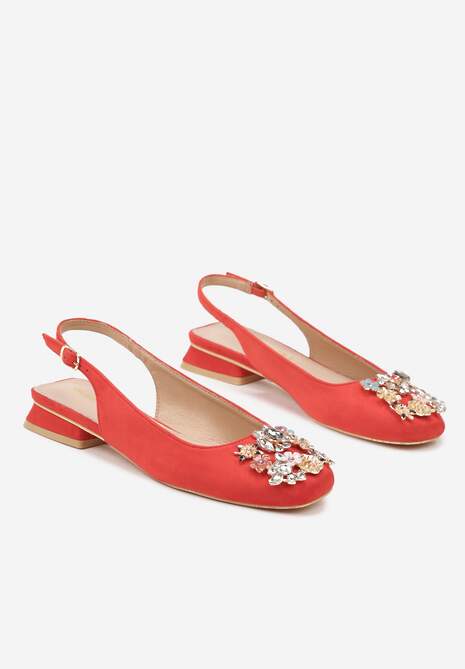 Czerwone Czółenka Slingnback Vices z Cyrkoniami i Wkładką ze Skóry Eklina