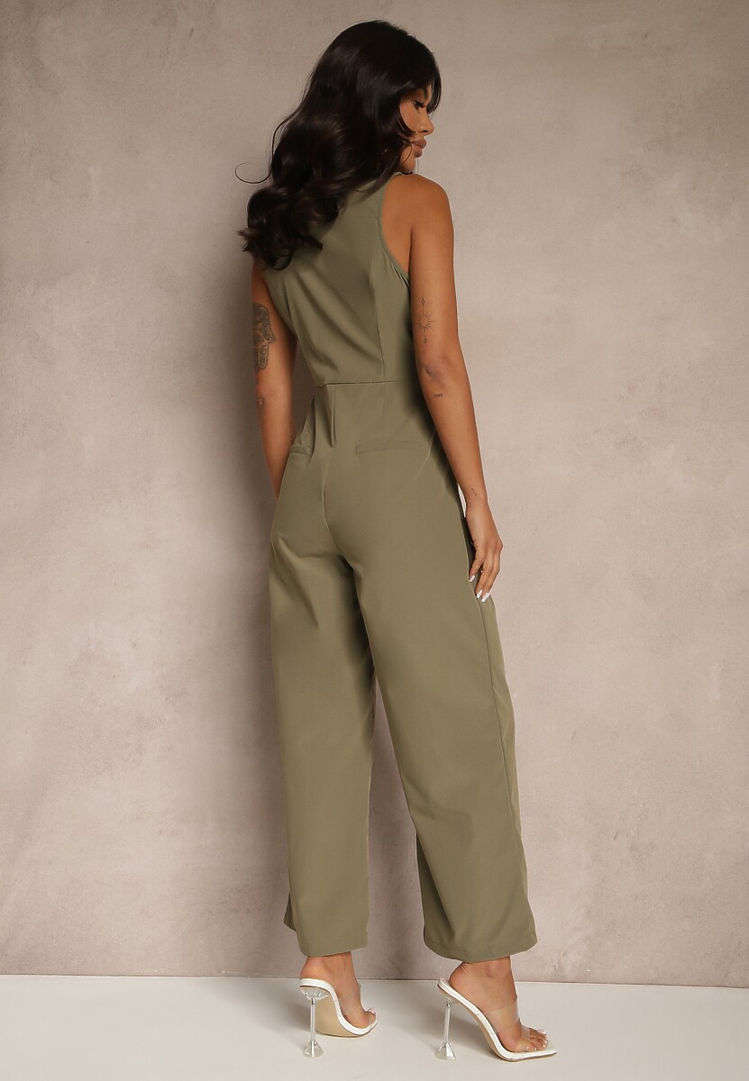 Zielony Taliowany Kombinezon Elegancki z Dekoltem V Nevianis