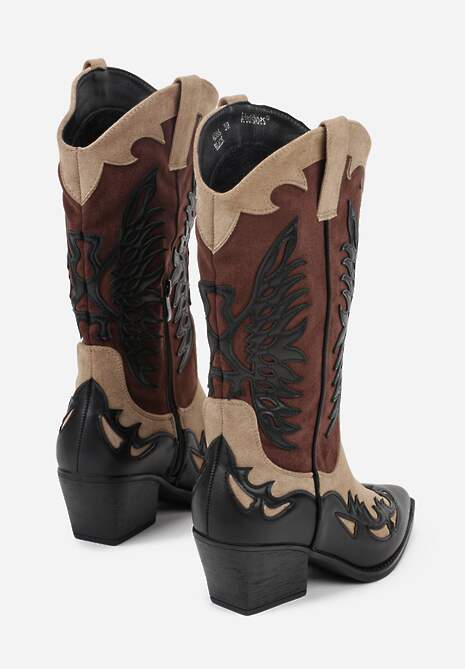 Czarne Botki Kowbojki na Stożku z Tłoczoną Cholewką Badilora