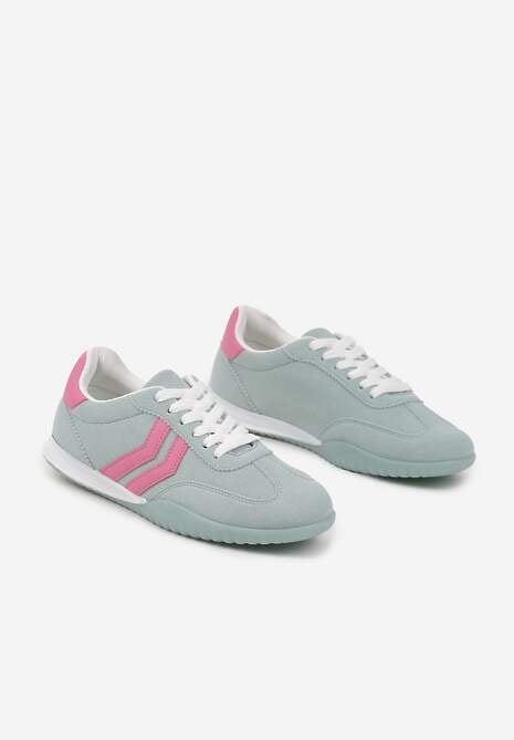 Jasnozielone Sneakersy w Stylu Tenisówek z Paskami na Boku Cholewki Aitoria