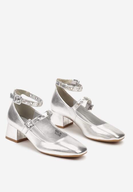 Srebrne Czółenka na Słupku z Ozdobnymi Paskami Nevillia