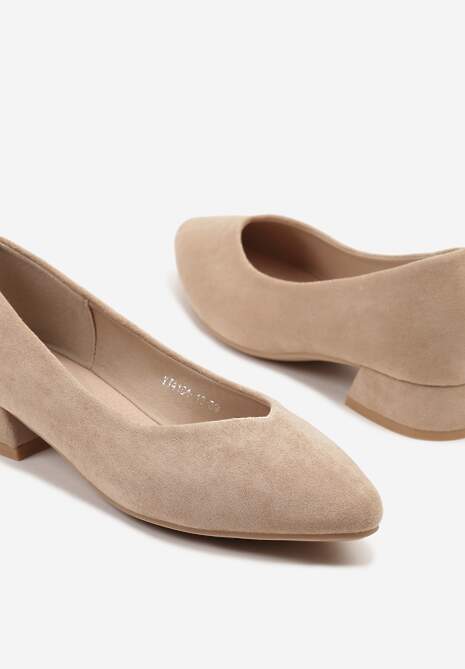 Beżowe Czółenka na Niskim Obcasie z Wkładką ze Skóry Naturalnej Falzeri