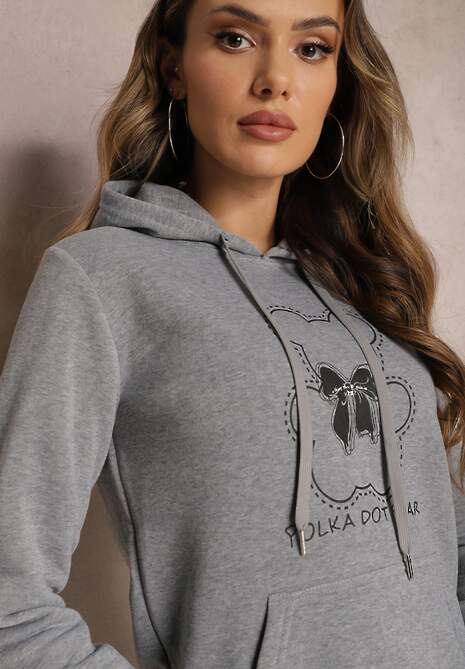Szara Bluza Kangurka ze Ściągaczami z Nadrukiem i Polarem Simunsa