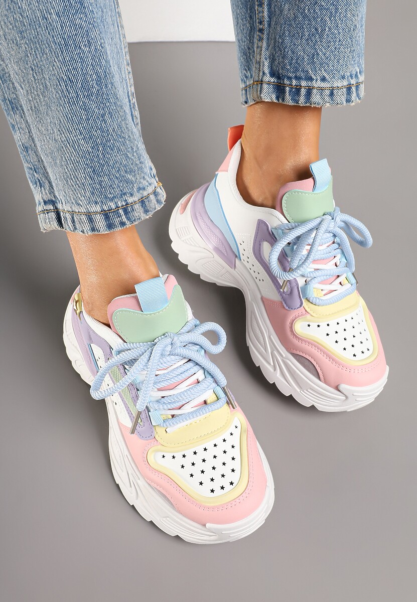 Biało-Niebieskie Sneakersy Streetwearowe na Grubej Podeszwie Waniffia