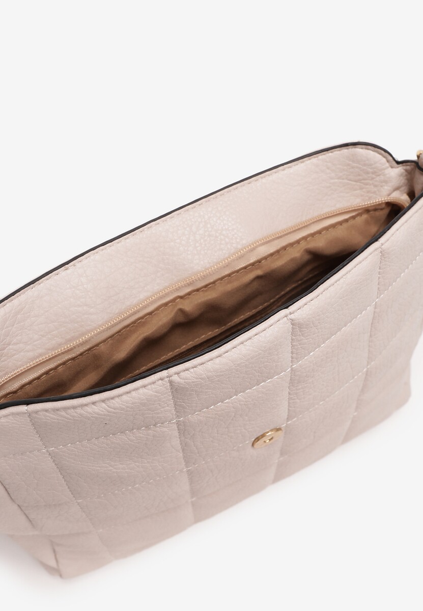 Beżowa Pikowana Torebka z Szerokim Paskiem i Magnetyczną Klapą Azola