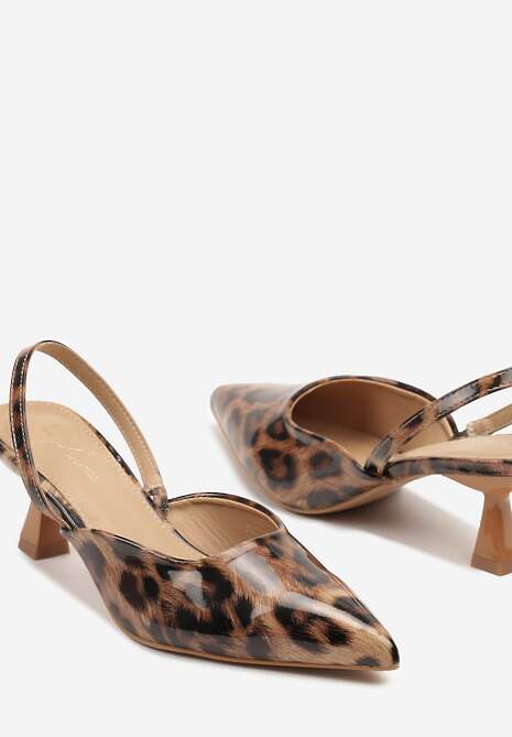 Panterkowe Sandały na Kaczuszce z Noskiem w Szpic i Lakierowanym Połyskiem Marinori