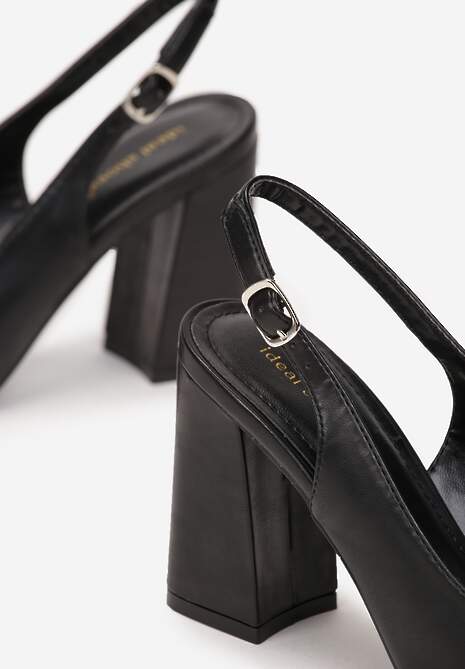 Czarne Czółenka ze Szpiczastym Noskiem na Słupku i Odkrytą Piętą Dalanie