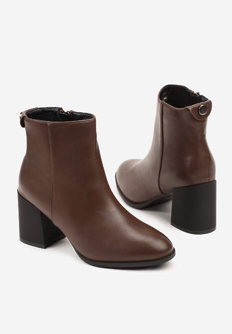 Brązowe Eleganckie Botki Vices na Słupku z Okrągłym Detalem przy Cholewce Widvire