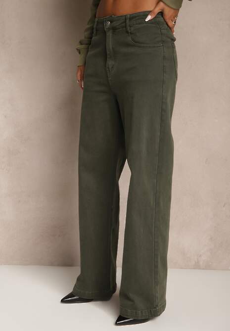 Ciemnozielone Szerokie Jeansy z Bawełny Violore