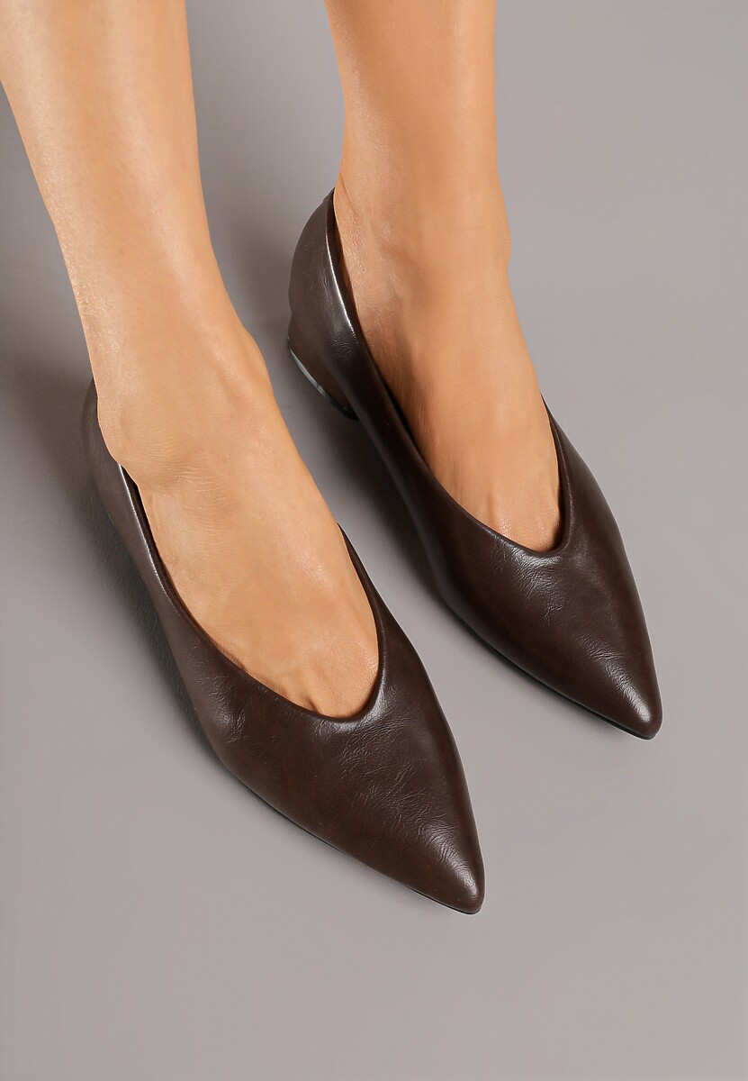 Ciemnobrązowe Czółenka Vices na Obcasie Typu Słupek ze Skórzaną Wkładką Rilomena