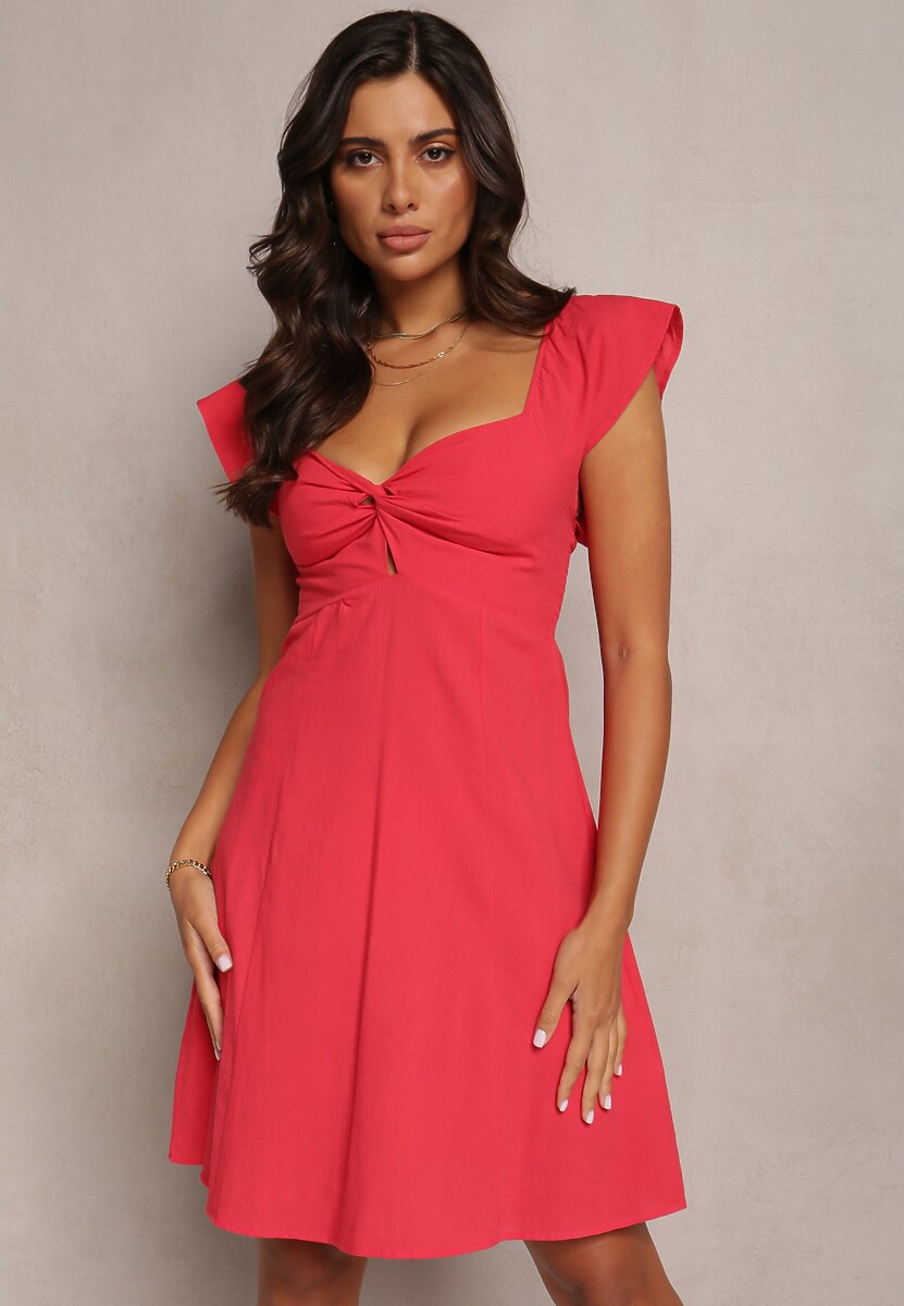 Czarna Rozkloszowana Bawełniana Sukienka Mini z Krótkim Rękawem i Wycięciem pod Biustem Tremael