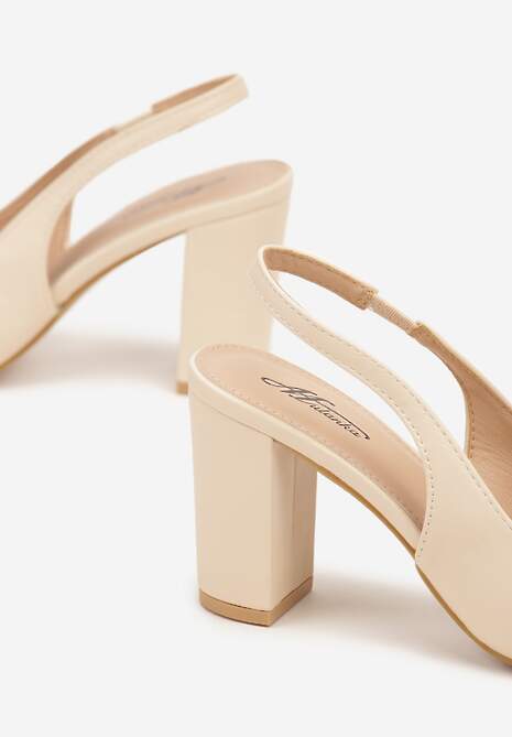 Beżowe Sandały na Słupku Slingback Halatia