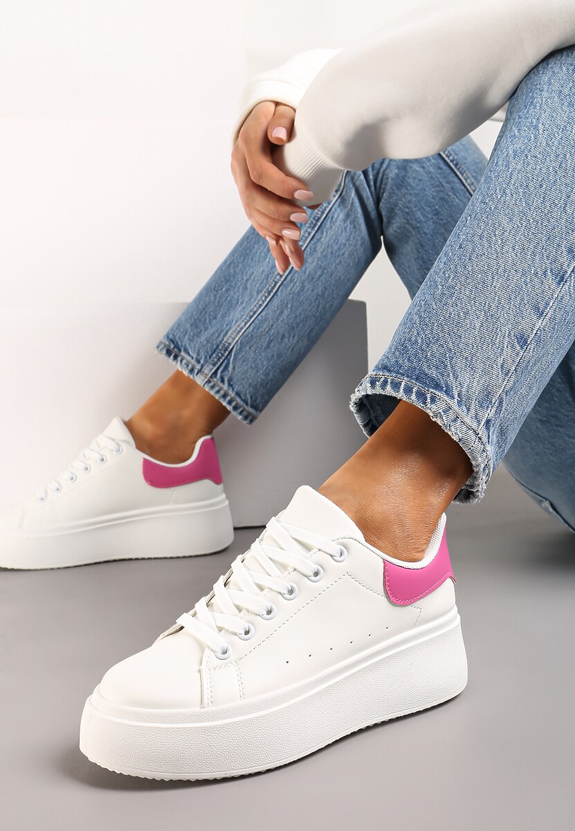 Białe Sneakersy na Grubej Podeszwie Yarna