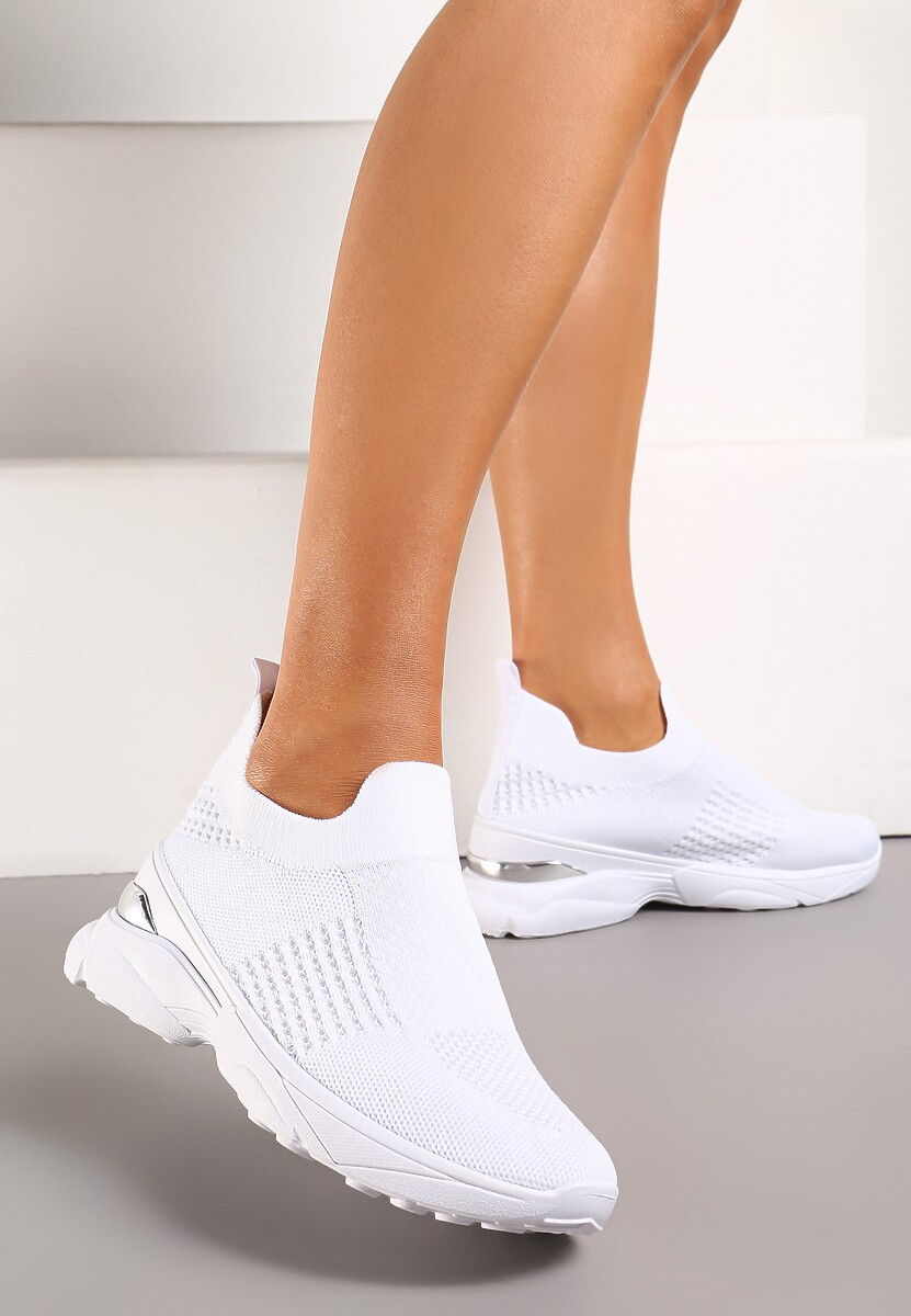 Szare Skarpetkowe Buty Sportowe na Grubej Podeszwie z Metaliczną Wstawką Markan