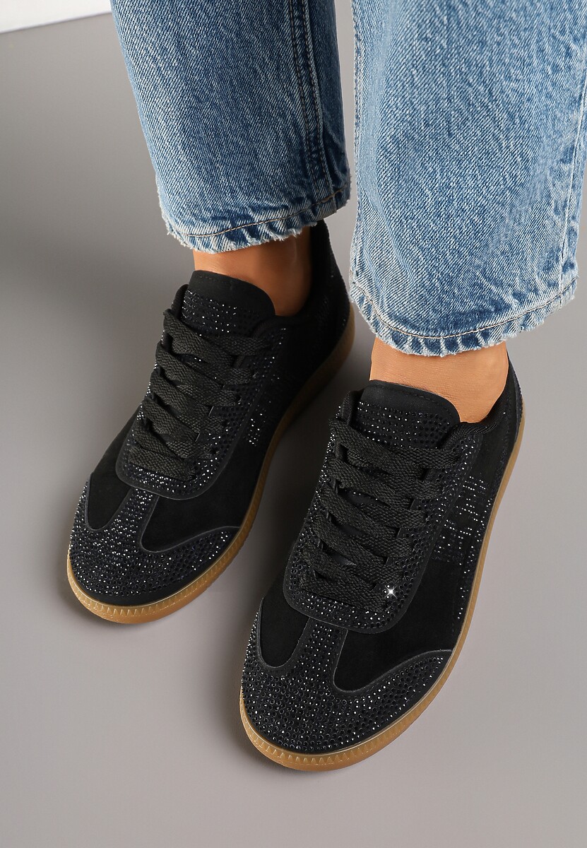 Czarne Sneakersy Tenisówki Ozdobione Cyrkoniami Amoiona
