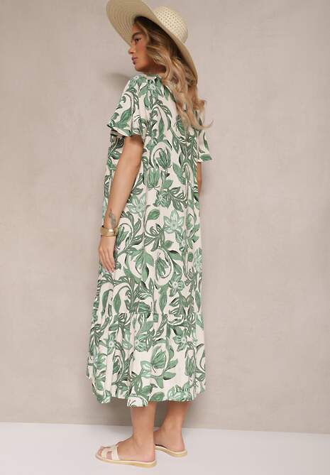 Zielona Sukienka Wiskozowa o Pudełkowym Kroju w Kwiatowy Print Ranisla
