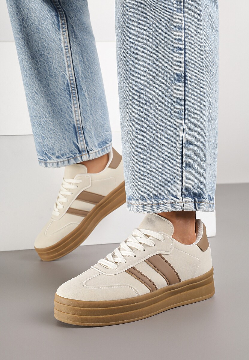 Beżowe Sneakersy w Stylu Klasycznych Tenisówek na Platformie Nallania