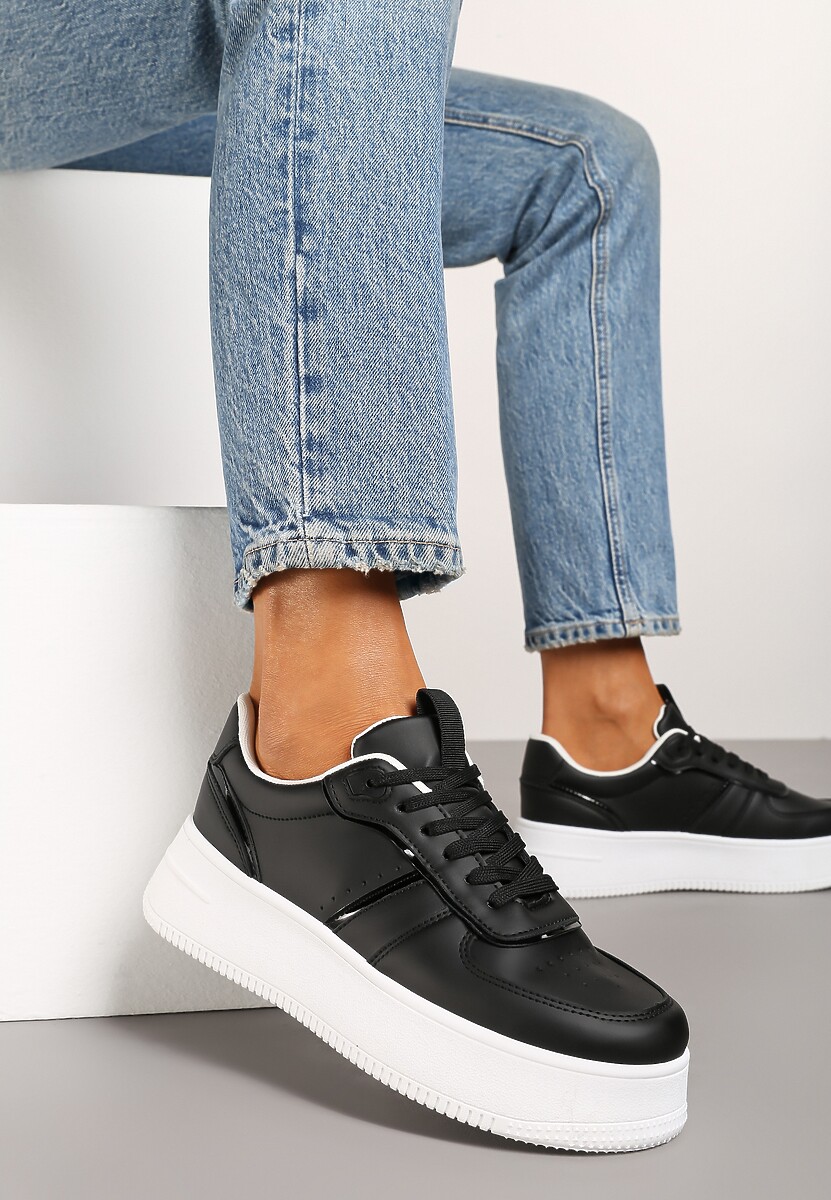 Czarno-Białe Sneakersy Vices na Platformie ze Sznurowaniem Lealirra