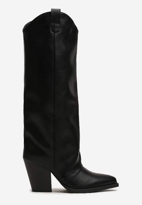 Czarne Kozaki w Stylu Kowbojek z Prostą Cholewką na Stożku Afarrive