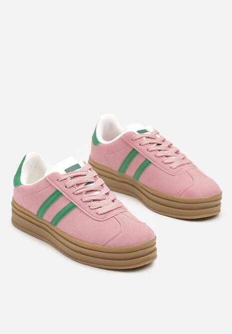Ciemnoróżowe Klasyczne Sneakersy na Niewysokiej Platformie Terilee