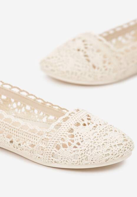 Beżowe Ażurowe Balerinki na Płaskiej Podeszwie Atley