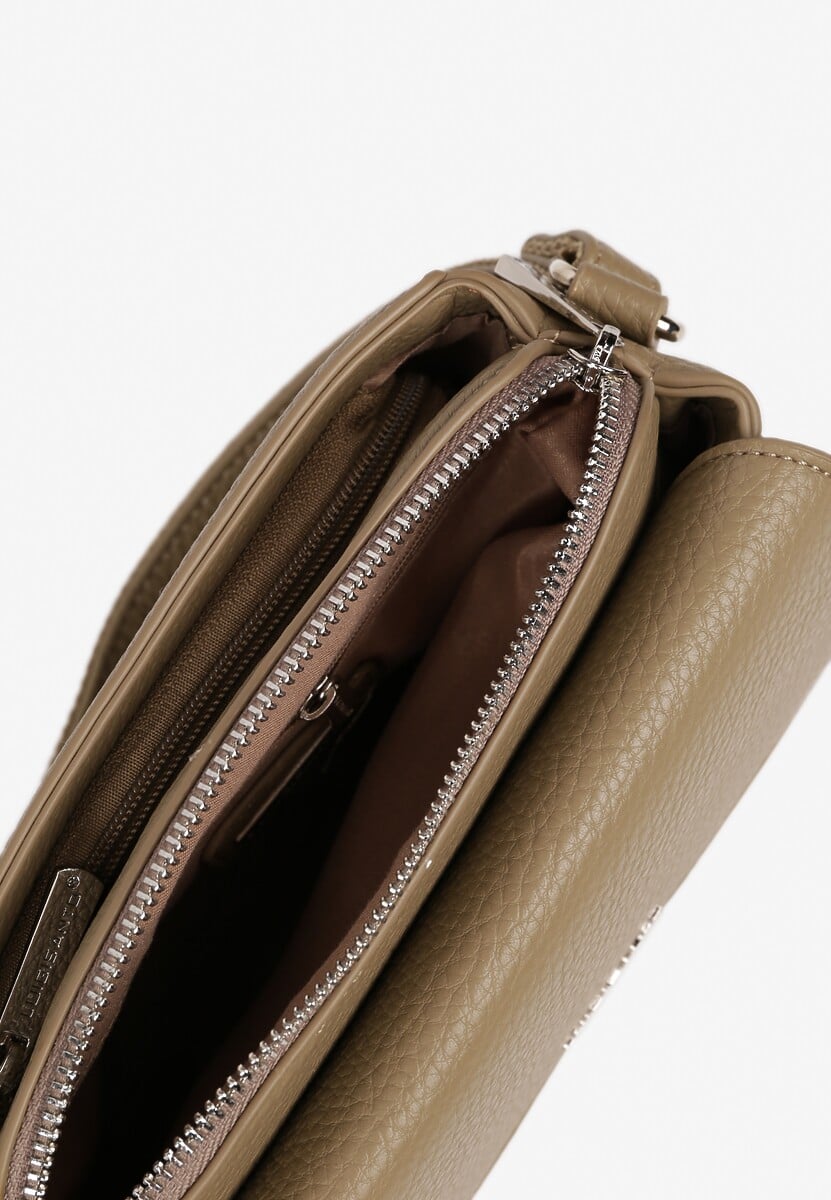 Ciemnobeżowa Torebka Ozdobiona Napisem i Klapą Davisse