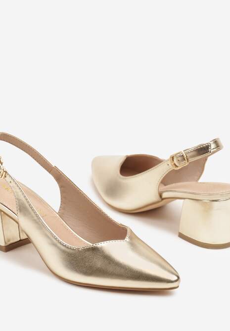 Złote Sandały Vices na Słupku Slingback ze Skórzaną Wkładką Ciaravien