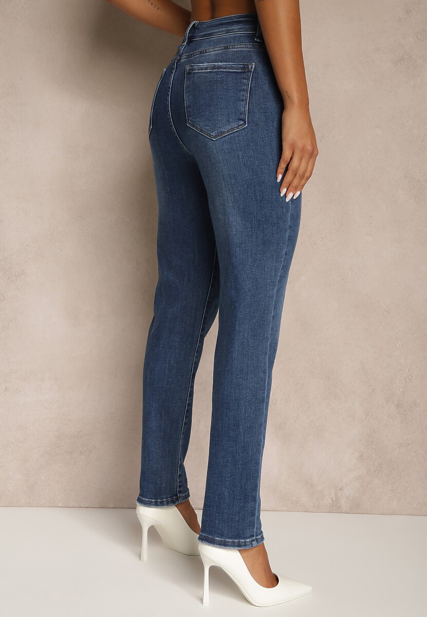 Granatowe Jeansy Mom Fit High Waist Meviranne