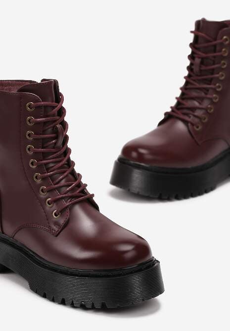 Bordowe Botki w Stylu Workerów na Platformie Maialen