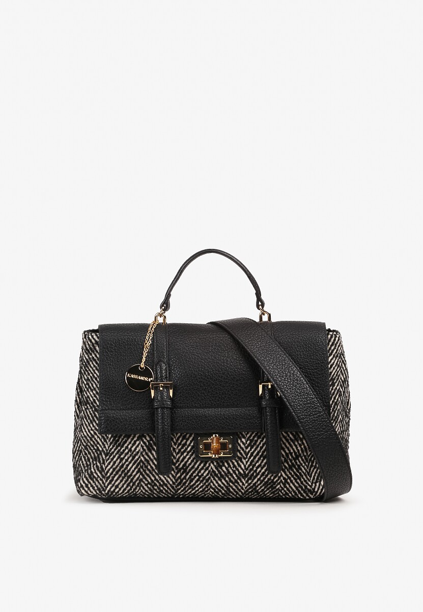 Brązowa Wzorzysta Torebka Listonoszka z Klapą z Klamrami i Odpinanym Paskiem Jackiera