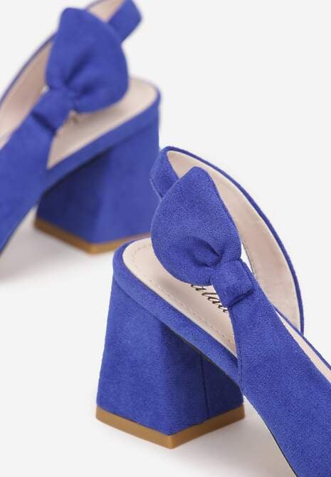 Niebieskie Czółenka na Słupku ze Szpiczastym Noskiem i Kokardką Kimara