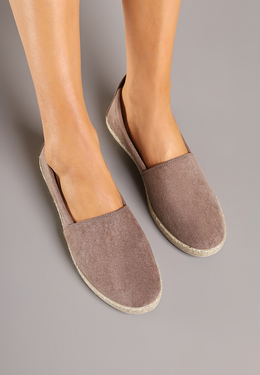 Ciemnobeżowe Płaskie Espadryle z Plecionką na Podeszwie Julietae