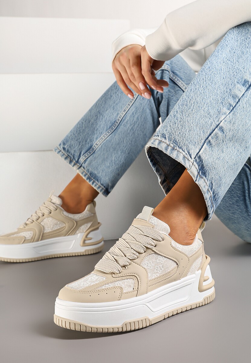 Czarne Sneakersy z Brokatowymi Zdobieniami na Platformie Deovirae