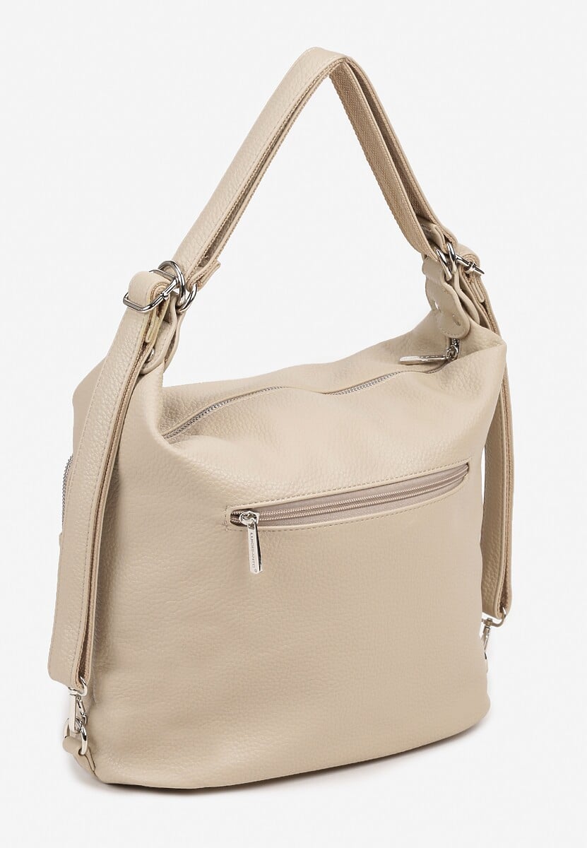 Beżowa Torebka z Metalicznym Napisem Tevianea