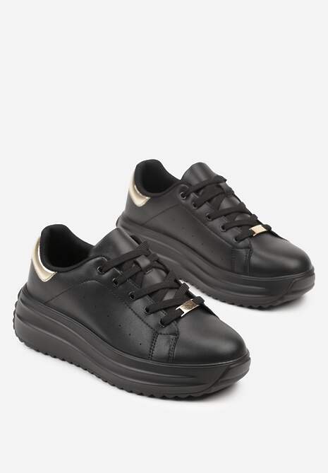 Czarne Sneakersy na Platformie z Tłoczeniem i Perforacją Anirriva