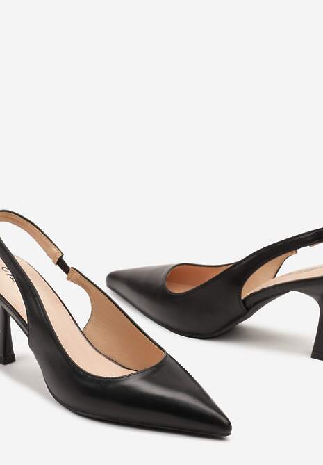 Czarne Sandały na Szpilce Bez Pięty z Ozdobnym Paskiem Delivela