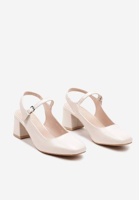 Jasnobeżowe Czółenka na Słupku Wykończone Kwadratowym Noskiem bez Pięty Tinadoria