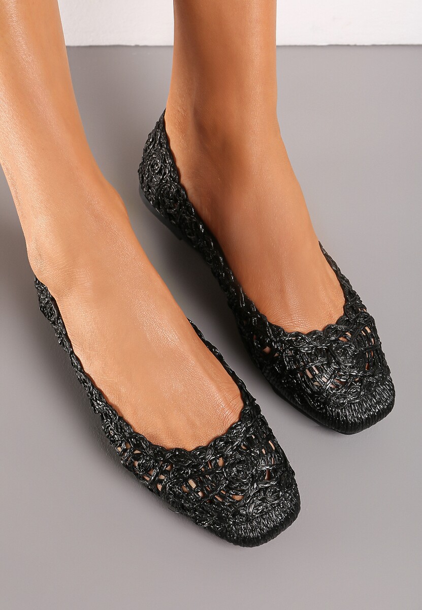 Różowe Balerinki na Płaskiej Podeszwie z Ażurowym Wzorem z Plecionki Erolani