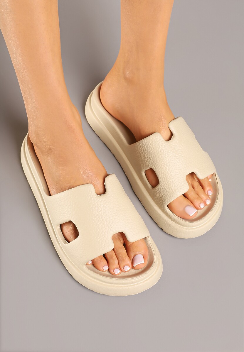 Ciemnobeżowe Klapki z Geometryczną Cholewką Iffanire