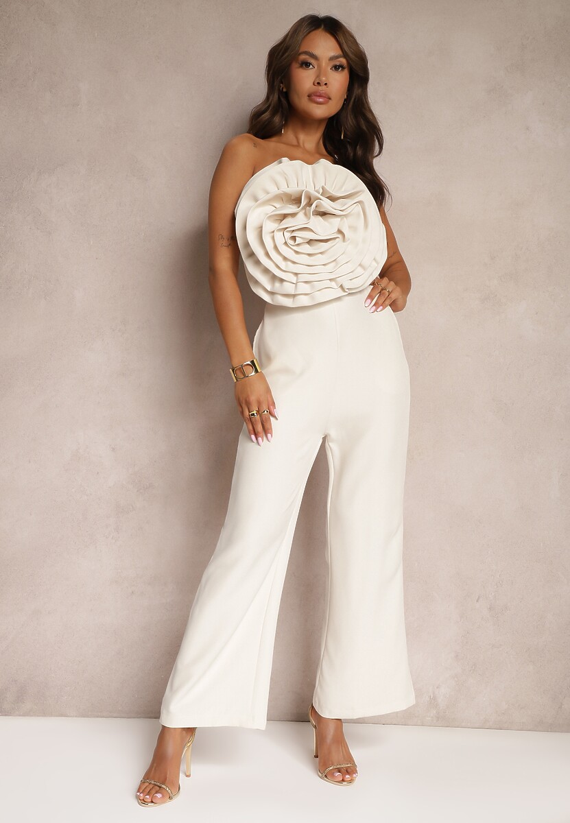 Czarny Kombinezon z Dużym Naszytym Kwiatem bez Rękawów Usemia