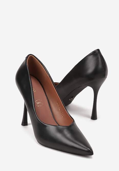 Czarne Szpilki Vices o Klasycznym Fasonie z Wkładką ze Skóry Naturalnej Fridda